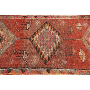 Tapis vintage 3,1 x 10,6 pieds, tapis turc Herki, tapis en laine à bordure rouge - Product Image 4