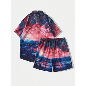 Men's Casual Short Sleeve Shirt Shorts Outfits Suitable for Spring and Summer New Design Summer Button Down T Shirt Short <b>Set</b> - Product Image 2