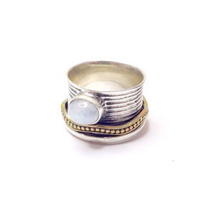Alloy <b>Spinner</b> <b>Ring</b> Bohemian Style 7.7 Gram White Gold Moonstone Cluster Bezel Set Inlay Gift for Occasions Licensed Private 'IS' - Product Image 1