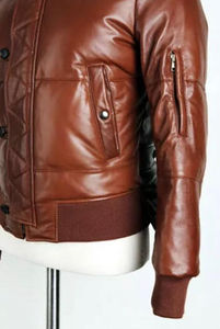 Veste d'hiver pour homme en cuir marron matelassée avec capuche, en toile coupe-vent, respirante et écologique pour les saisons froides - Product Image 5