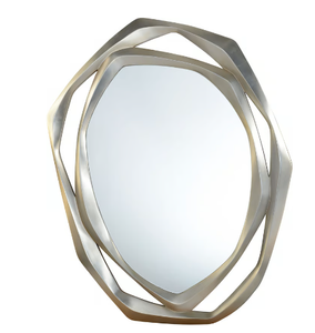 Handcrafted Silver Polished Metal Simple Decorative <b>Mirror</b> Luxury Metal <b>Bathroom</b> Wall Mounted <b>Mirror</b> - Product Image 1