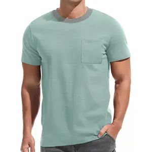 Vente en gros T-shirts manches courtes respirants à col en O 100% coton Vêtements pour hommes de haute qualité 230Gsm avec logo personnalisé motif solide - Product Image 5