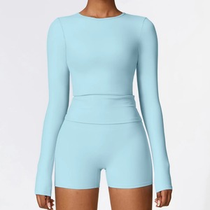 Gilet de sport de Yoga à haute intensité pour femmes vêtements de Fitness à séchage rapide ensembles d'entraînement à motif solide pour courir costume de sport serré - Product Image 3