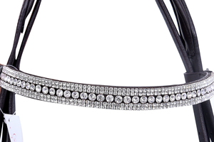 Bride de cheval en cuir noir de qualité supérieure avec équipement d'équitation de style occidental en strass à trois rangées pour une utilisation équestre - Product Image 3
