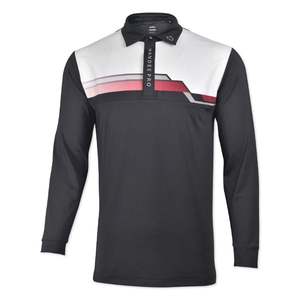Veste de golf Handee à manches longues rayée noir et blanc avec poignets roses - Product Image 1