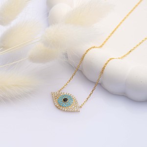 สร้อยคอเงินแท้ 925 ดีไซน์เรียบหรู ประดับจี้รูปดวงตา เสริมโชค นำโชค สไตล์ตุรกี งานแฮนด์เมด ขายส่ง - Product Image 2