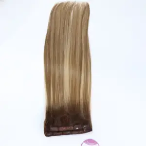 Grosir kualitas terbaik 100% Set rambut manusia klip dalam 150 gram 22 inci ekstensi rambut warna ombre lurus alami