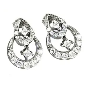 Boucles d'oreilles en forme de larme pour femmes avec zircone cubique argentée, style pendante - Product Image 1