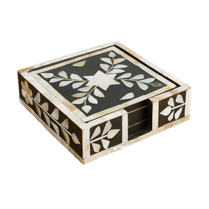 Sous-verres carrés en nacre naturelle avec incrustation florale et boîte, pour tasses à café et thé, en provenance du Vietnam (vente en gros) - Product Image 1