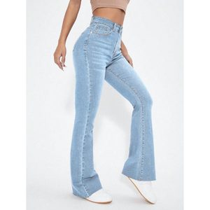 Jeans de Mujer Modernos, Cintura Alta, Azul Hielo, Corte Campana, Duraderos, Elásticos, Estilo Casual Urbano, Tallas 26-40 - Product Image 3