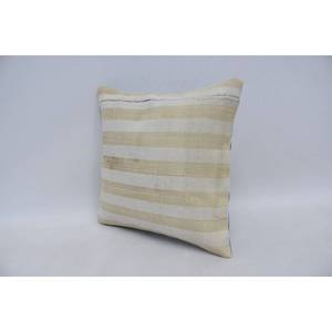 Subtle Striped Ikat Patchwork Wool Pillow 14x14 Inch <b>Beige</b> Vintage Square Pattern Portable Decorative <b>Cushion</b> for Living Bedding - Product Image 4