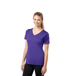 Camiseta transpirable con cuello en V y Logo impreso de nivel privado personalizado para mujer, camiseta de poliéster ajustada de manga corta de Color sólido personalizada - Product Image 6