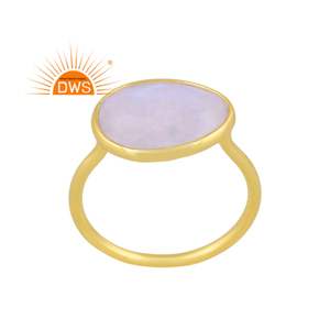 Best Selling Sterling Silver 18K Gold Plated Natural <b>Rainbow</b> Moonstone Gemstone Stackable Ring Custom Jewelry Manufacturer - Product Image 1