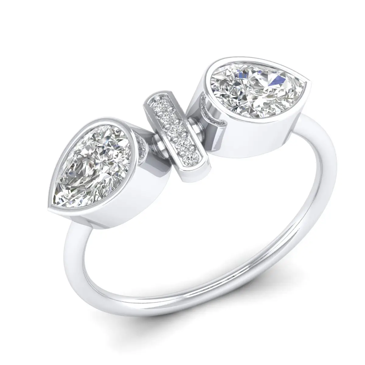 REYES Wholesale Custom 925 Sterling Silver Moissanite Eternity Promise Ring For Women Double Pear Cut Stone Wedding Fine Jewelry