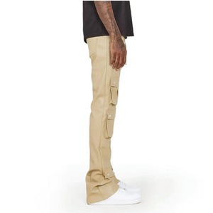 Custom Men's <b>Plus</b> <b>Size</b> Flare Pants Black Mid Waist 6 Pockets Outdoor Skinny Stacked Wax Black <b>Leather</b> Canvas Nonwoven Weaving - Product Image 5