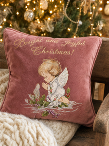 Bohemian Vintage Christmas Embroidered <b>Throw</b> Pillow Square Velvet Decorative Cushion Cover Angel Design Removable Washable - Product Image 3
