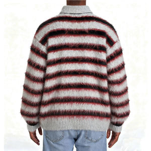 Pull en mohair à logo personnalisé OEM, tricot rayé, pull en maille moelleux d'automne, manches longues, laine standard, chaud, pour homme - Product Image 5
