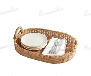 Elegante bandeja de mimbre de bambú simple hecha a mano Bandeja de servicio de pan de mimbre de bambú elegante y simple para uso en la sala de estar - Product Image 6