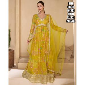 Anarkali Salwar Kameez Mangas completas Acampanadas Largo Sin esfuerzo Celebrar Fusión Festivales de bodas étnicos indios Rayón pesado - Product Image 3