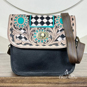 Sac à main bandoulière carré en cuir de vachette travaillé, best-seller, pour femmes, motif floral et à carreaux, sac messager de créateur - Product Image 1