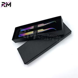 RMI Multi Plasma Couleur Cils Pince À Épiler Point Régulier Courbé Et 90 Degrés Diamant Grip Et 2 Pcs Noir Carte Boîte Emballage - Product Image 4