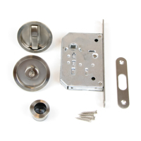 Emuca-Kit de cerradura de pestillo redondo para puertas correderas, acabado en níquel satinado, modelo español 1019551