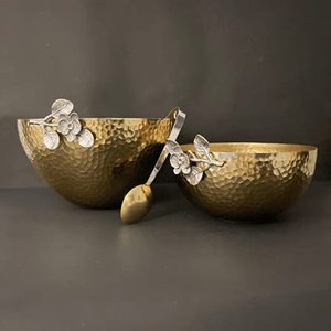 ชุดชามทุบสลัดรูปดอกไม้สีทอง2ชิ้นพร้อมที่คีบทองเหลืองชุบผิวสำเร็จผลิตในอินเดีย - Product Image 3