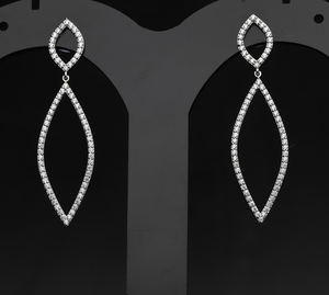 Boucles d'oreilles pendantes en forme de marquise en or 14 carats exquis Diamants ronds naturels Cadre ouvert Élégance rayonnante - Product Image 1