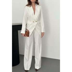 Off-<b>white</b> satin <b>jacket</b> and trousers set - Ecru - Product Image 4