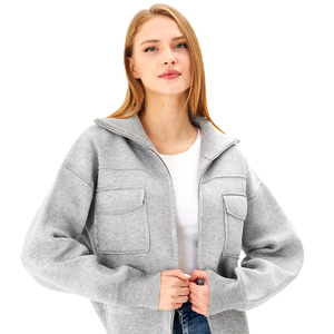 Abrigo corto informal para mujer, prendas de punto con cremallera de punto de acero, cómodo abrigo diario con cuello con capucha, Top elegante, comodidad sazonada - Product Image 1