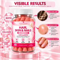 Gummies à la biotine pour cheveux, peau et ongles, marque privée, 80 unités, saveur fraise, fabricant OEM ODM