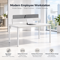 Poste de travail individuel moderne avec écran de confidentialité coulissant et alimentation intégrée pour bureau d'employé