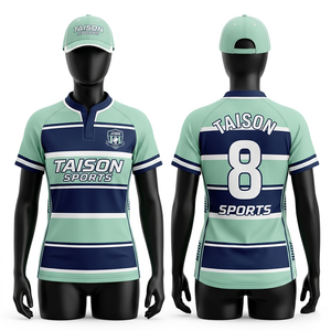Maillot de rugby pour femmes, tissu polyester respirant 160 GSM, orange corail, panneau géométrique contrastant, impression de logo personnalisée par sublimation - Product Image 2