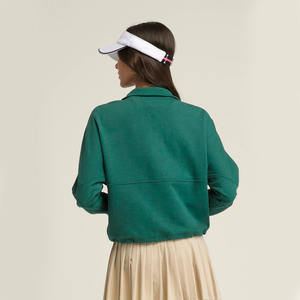 Veste de sport de tennis de couleur vert foncé de haute qualité pour femmes avec col montant et logo de tennis brodé en bas quantité minimale de commande - Product Image 3