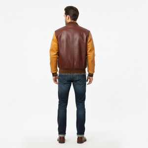 Blouson aviateur en cuir de vache personnalisé pour homme, fermeture éclair, logo personnalisé en relief, veste universitaire en cuir tendance pour femme - Product Image 2