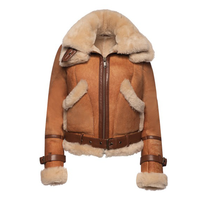 Chaqueta de Piel Genuina de Oveja Sherpa Shearling Para Hombre con Forro de Piel Sintética de Zorro Transpirable con Cremallera Tejida Estilo Aviador Tallas Grandes Cálida