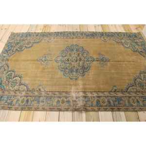 Alfombra Vintage de 4.8x7.9 pies (146x242 cm), Alfombra Turca Azul con Diseño Floral - Product Image 2