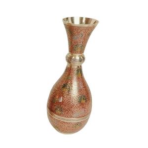 Vase à fleurs en laiton de haute qualité avec gravure de paon multicolore peinture rouge or fini pour la décoration de Table - Product Image 1