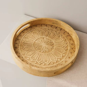 Bandeja Redonda Tallada en Madera de Mango - Product Image 1