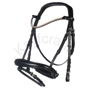 Brida de lujo de cuero negro para Doma con un tocado suavemente acolchado y banda para la nariz elevada - Product Image 1