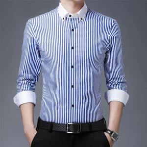 High Quality All Cotton <b>Striped</b> <b>Long</b> <b>Sleeved</b> <b>Men's</b> Cardigan Shirt Versatile Anti-Shrink Business Casual <b>Top</b> Breathable Dyed - Product Image 1