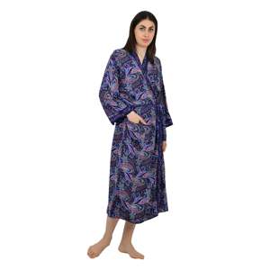 Elegant Floral Print Silk Blend Kimono Robe Long Dressing Gown Drawstring Customizable Free for Home Bridal Use ODM Woven - Product Image 6