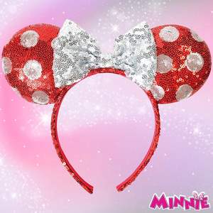 Orejas de Mickey y Minnie Mouse de Disney con diadema y lazo, accesorio para el cabello, licencia oficial H.E.R. Accesorios con Lentejuelas y Puntos de Polka - Product Image 1