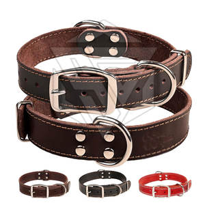 Collar y correa de perro de piel auténtica y duradera con logotipo personalizado para mascotas, collar de perro de piel de lujo al por mayor - Product Image 2