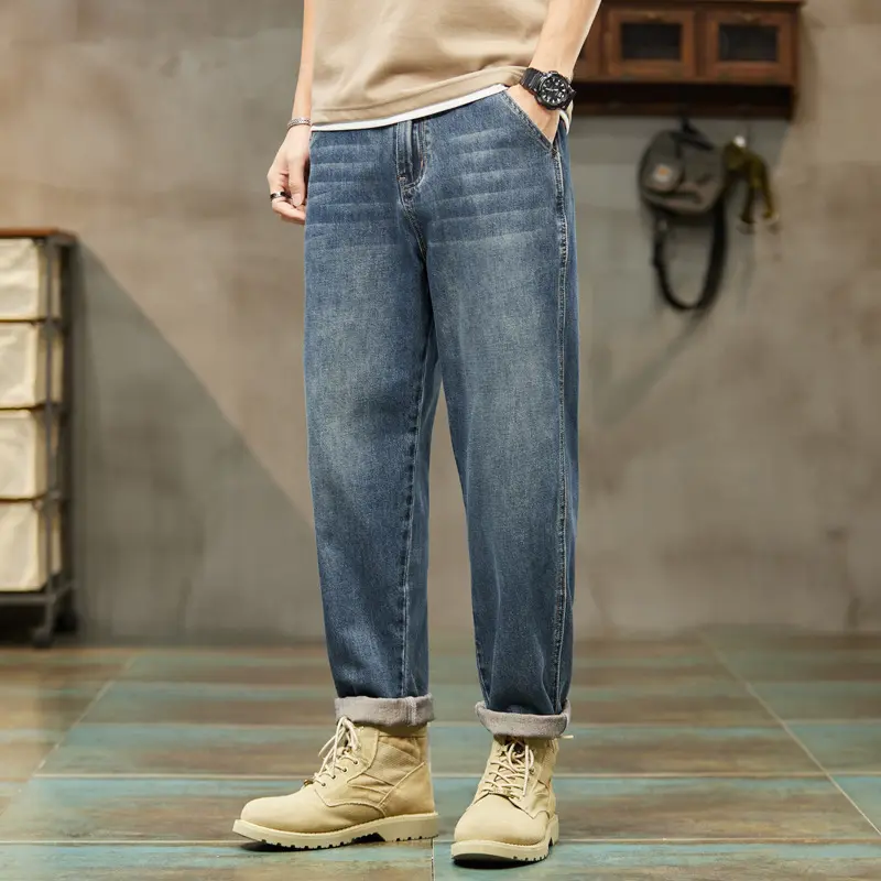Jeans Men 2023 Spring And Autumn Straight Loose Casual Trousers Korean Style