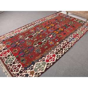 Alfombra de 5.6x10.1 pies, Alfombra Turca Vintage Grande, Alfombra de Lana Roja Kilim - Product Image 2