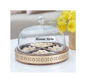 Customized Size And Shape Nuts Server Fabulous Design Wood Chocolates Server With <b>Glass</b> <b>Dome</b> Top Quality Nut Server - Product Image 1
