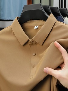 เสื้อโปโลชาย รุ่นใหม่ ซัมเมอร์ 2025 ผ้าตาข่ายไหมน้ำแข็ง แขนสั้น คอปก สีพื้น เรียบหรู ระดับไฮเอนด์ - Product Image 3