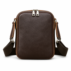 Bolso bandolera de cuero encerado de grano completo marrón para hombre, estilo vintage, simple, expandible, para tabletas de 8.3 pulgadas. - Product Image 2