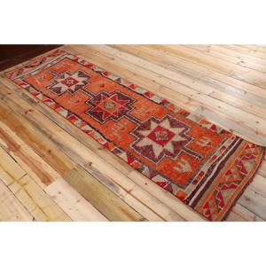 Turkish Vintage Rug, 2.4x8.4 ft <b>Runner</b> Rug, <b>Red</b> Herki Patchwork Rug - Product Image 4
